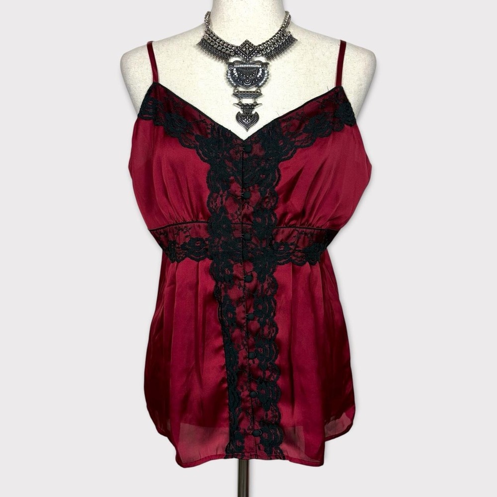 Apt 9 Satin Lace Babydoll Tank Top Large Dark Romantic Grunge Vampire Witchy Red